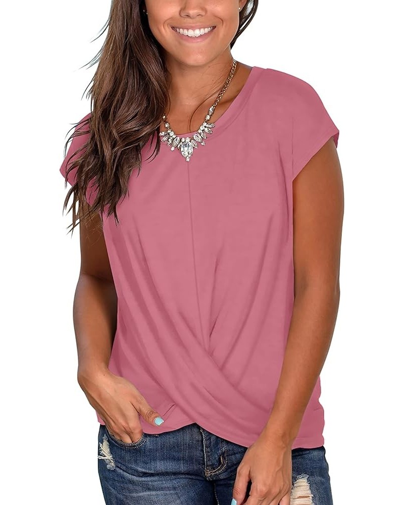 Women's Short Sleeve Round Neck T Shirt Front Twist Tunic Tops Casual Loose Fitted 05g-pink $11.09 T-Shirts