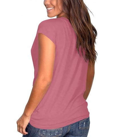 Women's Short Sleeve Round Neck T Shirt Front Twist Tunic Tops Casual Loose Fitted 05g-pink $11.09 T-Shirts