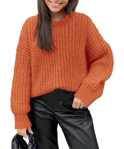 Women's Fall Sweaters Casual Long Sleeve Pullover Crewneck Ribbed Knit Jumper Tops Plain Blouse Orange $13.74 Sweaters