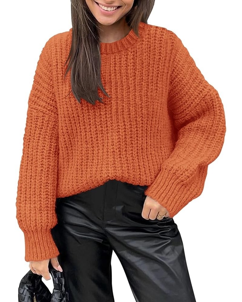 Women's Fall Sweaters Casual Long Sleeve Pullover Crewneck Ribbed Knit Jumper Tops Plain Blouse Orange $13.74 Sweaters