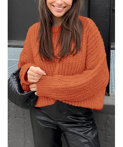 Women's Fall Sweaters Casual Long Sleeve Pullover Crewneck Ribbed Knit Jumper Tops Plain Blouse Orange $13.74 Sweaters