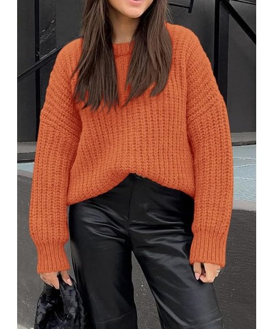 Women's Fall Sweaters Casual Long Sleeve Pullover Crewneck Ribbed Knit Jumper Tops Plain Blouse Orange $13.74 Sweaters