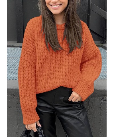 Women's Fall Sweaters Casual Long Sleeve Pullover Crewneck Ribbed Knit Jumper Tops Plain Blouse Orange $13.74 Sweaters