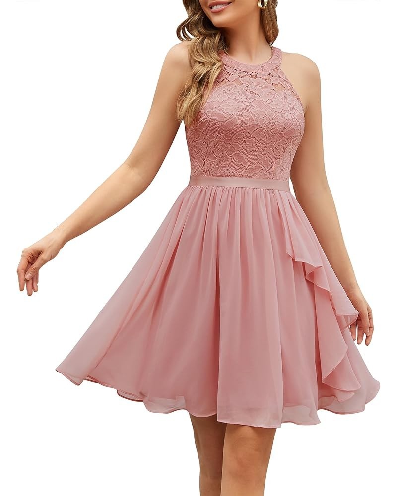 Women's Bridesmaid Dresses, Halter Sleeveless Cocktail Dress Ruffle A Line Short Prom Dress for Homecoming Blush $22.54 Dresses