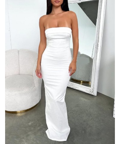 Women Newspaper Print Tube Midi Dresses Hollow Out Off Shoulder Bodycon Maxi Dresses Strapless Sexy Clubwear Zh-white $9.24 D...