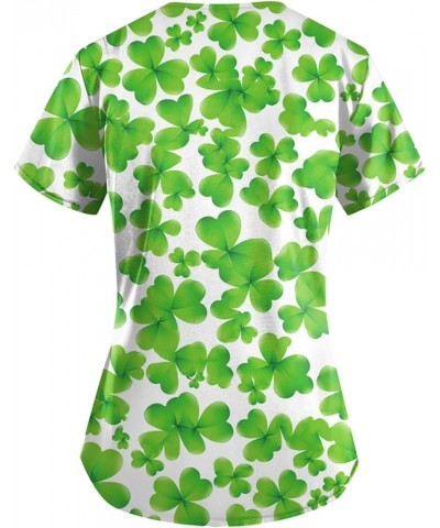 St Patricks Day Scrub Tops for Women Irish Print Medical Scrubs with Pocket Short Sleeve V Neck Holiday Uniforms 05-st Patric...