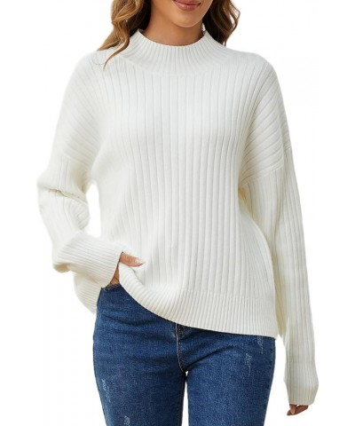 Mock Neck Sweater Women: Chunky Ribbed Sweaters Cozy Long Sleeve Knit Pullover Sweaters for Winter 2023 White $24.03 Sweaters