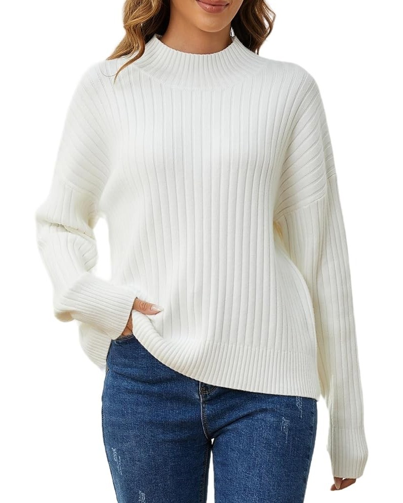 Mock Neck Sweater Women: Chunky Ribbed Sweaters Cozy Long Sleeve Knit Pullover Sweaters for Winter 2023 White $24.03 Sweaters