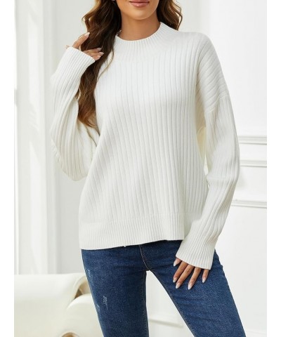 Mock Neck Sweater Women: Chunky Ribbed Sweaters Cozy Long Sleeve Knit Pullover Sweaters for Winter 2023 White $24.03 Sweaters