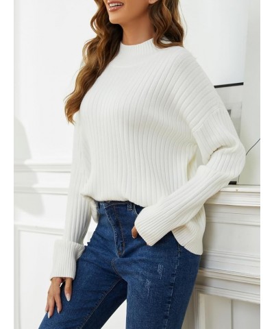 Mock Neck Sweater Women: Chunky Ribbed Sweaters Cozy Long Sleeve Knit Pullover Sweaters for Winter 2023 White $24.03 Sweaters