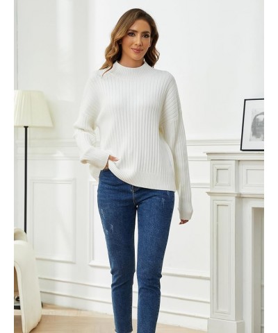 Mock Neck Sweater Women: Chunky Ribbed Sweaters Cozy Long Sleeve Knit Pullover Sweaters for Winter 2023 White $24.03 Sweaters