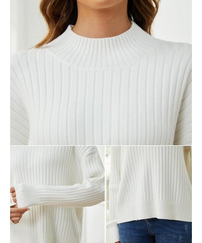 Mock Neck Sweater Women: Chunky Ribbed Sweaters Cozy Long Sleeve Knit Pullover Sweaters for Winter 2023 White $24.03 Sweaters