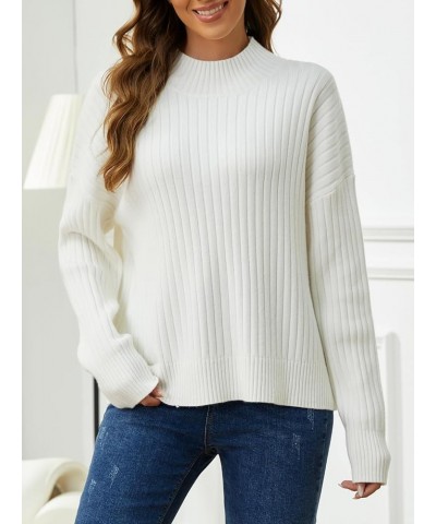 Mock Neck Sweater Women: Chunky Ribbed Sweaters Cozy Long Sleeve Knit Pullover Sweaters for Winter 2023 White $24.03 Sweaters