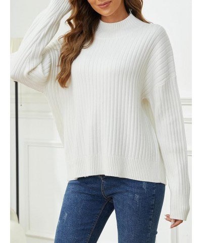 Mock Neck Sweater Women: Chunky Ribbed Sweaters Cozy Long Sleeve Knit Pullover Sweaters for Winter 2023 White $24.03 Sweaters