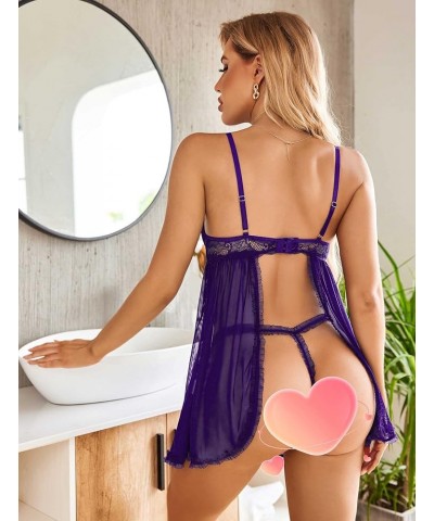 Women Lingerie Babydoll Lace Chemise Sexy Bridal Nightgown Ruffle Sleepwear XS-XXL Purple $10.61 Lingerie