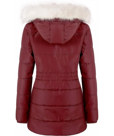 Women's Winter Warm Coats Puffer Jacket Long Drawstring Waterproof Snow Parka With Removable Faux Fur Trim Hood Burgundy $24....