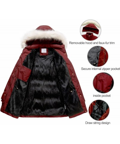 Women's Winter Warm Coats Puffer Jacket Long Drawstring Waterproof Snow Parka With Removable Faux Fur Trim Hood Burgundy $24....