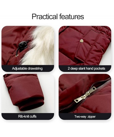 Women's Winter Warm Coats Puffer Jacket Long Drawstring Waterproof Snow Parka With Removable Faux Fur Trim Hood Burgundy $24....