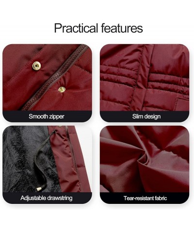 Women's Winter Warm Coats Puffer Jacket Long Drawstring Waterproof Snow Parka With Removable Faux Fur Trim Hood Burgundy $24....