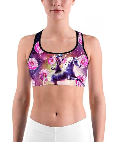 Women's Racerback Print Sport Bra - Fitness Support Workout Running Bras Space Cat Donut $12.50 Lingerie