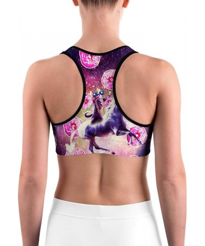 Women's Racerback Print Sport Bra - Fitness Support Workout Running Bras Space Cat Donut $12.50 Lingerie