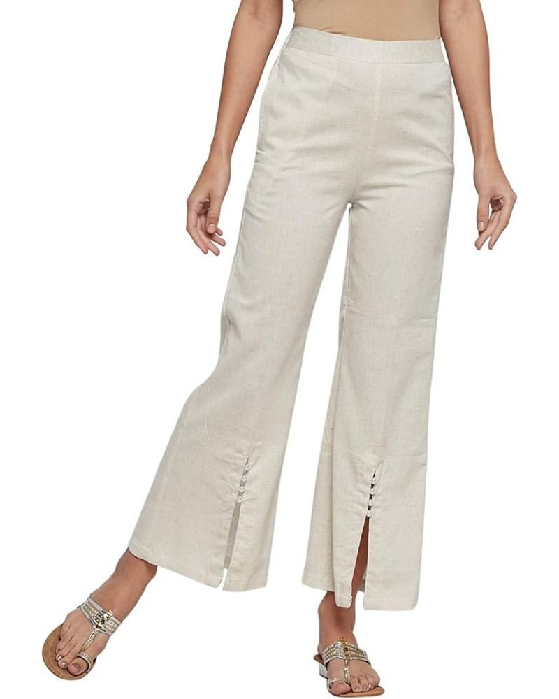 Linen Palazzo for Women, Wide Leg, One Side Pocket, Comfy Plus Size, Casual & Party Wear, Boot Cut Flared Design with Pearls ...