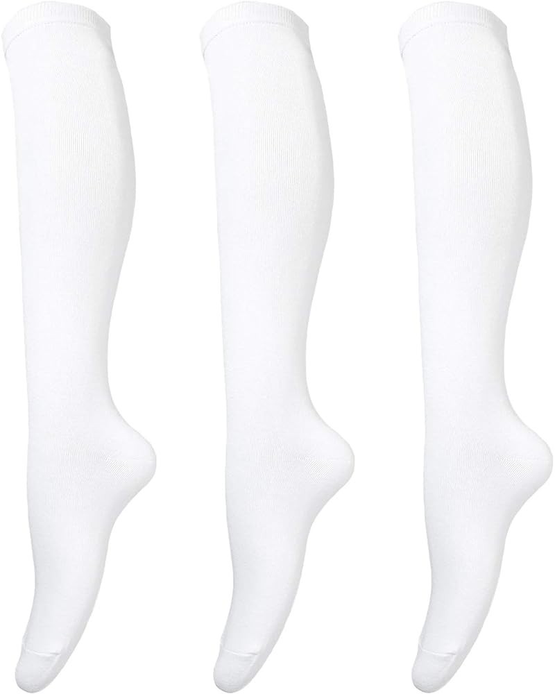 Women’s Knee High Socks, Combed Cotton (86%), Non-Slip, Stretch, Adjusted Calf, Soft, Non See Through (Size 5-9) White $8.52 ...