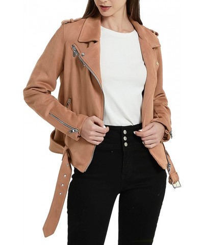 Faux Suede Leather Jackets for Women, Spring and Winter Fashion Moto Biker Short Coat Beige Brown $24.74 Coats