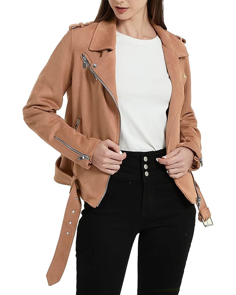 Faux Suede Leather Jackets for Women, Spring and Winter Fashion Moto Biker Short Coat Beige Brown $24.74 Coats