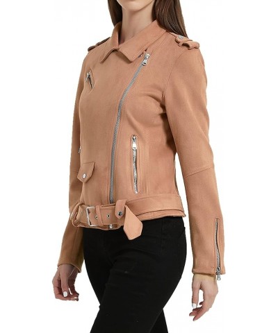 Faux Suede Leather Jackets for Women, Spring and Winter Fashion Moto Biker Short Coat Beige Brown $24.74 Coats