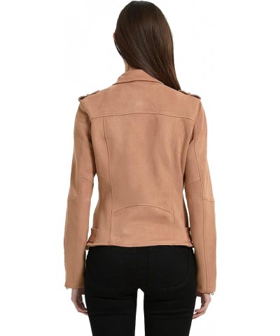 Faux Suede Leather Jackets for Women, Spring and Winter Fashion Moto Biker Short Coat Beige Brown $24.74 Coats