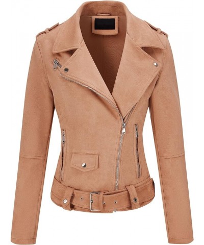 Faux Suede Leather Jackets for Women, Spring and Winter Fashion Moto Biker Short Coat Beige Brown $24.74 Coats