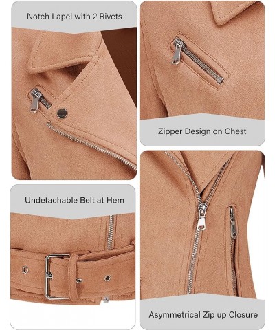 Faux Suede Leather Jackets for Women, Spring and Winter Fashion Moto Biker Short Coat Beige Brown $24.74 Coats