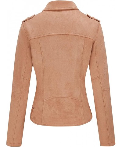 Faux Suede Leather Jackets for Women, Spring and Winter Fashion Moto Biker Short Coat Beige Brown $24.74 Coats