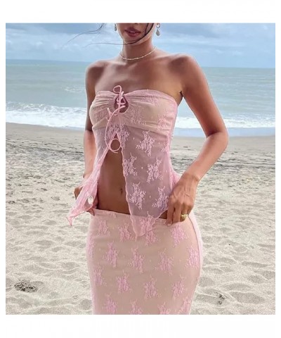 Women's Sexy Cut Out Skirt Sets Backless Halter Neck Crop Cami Top Bodycon Split Maxi Skirts 2 Piece Outfits C3-lace Pink $21...