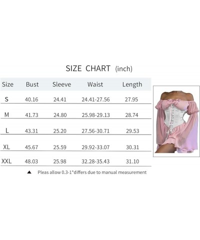 Women Two Piece Sets Corset Dress Chiffon Off Shoulder Bell Sleeve Dresses Lace-Up Mini Bustier Dress for Party Dress Pink an...