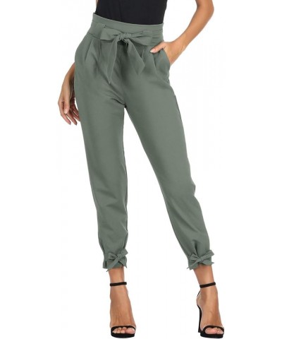 Womens Casual High Waist Pencil Pants with Bow-Knot Pockets for Work Gray Green $13.99 Pants