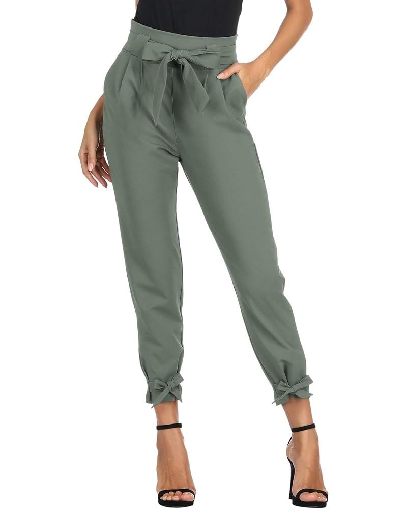 Womens Casual High Waist Pencil Pants with Bow-Knot Pockets for Work Gray Green $13.99 Pants