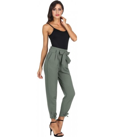 Womens Casual High Waist Pencil Pants with Bow-Knot Pockets for Work Gray Green $13.99 Pants