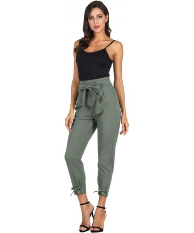 Womens Casual High Waist Pencil Pants with Bow-Knot Pockets for Work Gray Green $13.99 Pants