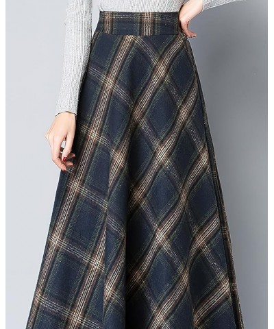 Women's Winter Warm Wool Plaid High Waist A-Line Drape Pleated Maxi Skirts with Pockets Plaid Blue $23.49 Skirts