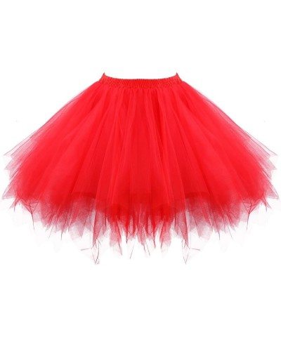 Women's Short Vintage Ballet Bubble Puffy Tutu Petticoat Skirt Red $15.38 Skirts