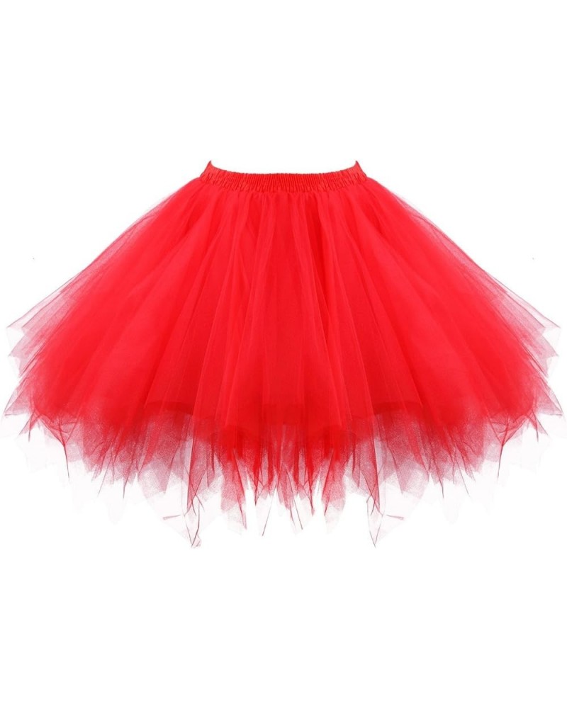 Women's Short Vintage Ballet Bubble Puffy Tutu Petticoat Skirt Red $15.38 Skirts