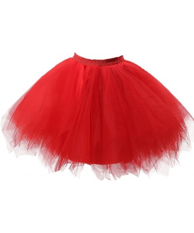 Women's Short Vintage Ballet Bubble Puffy Tutu Petticoat Skirt Red $15.38 Skirts