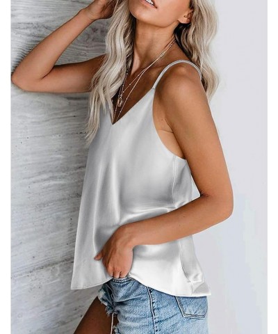 Womens Silk Satin Tank Tops V Neck Camisole Cami Spaghetti Strap Top Summer Basic Blouse Misty Grey $9.20 Tops