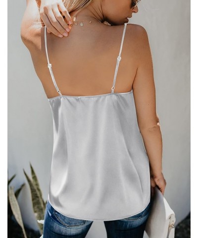 Womens Silk Satin Tank Tops V Neck Camisole Cami Spaghetti Strap Top Summer Basic Blouse Misty Grey $9.20 Tops