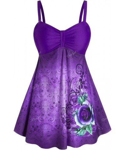 Rosegal Plus Size Three Piece Skirt Tankini Swimsuit Purple $21.56 Swimsuits