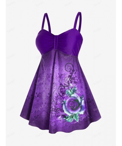 Rosegal Plus Size Three Piece Skirt Tankini Swimsuit Purple $21.56 Swimsuits