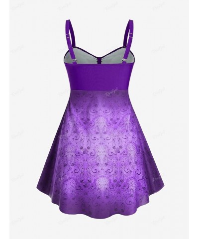 Rosegal Plus Size Three Piece Skirt Tankini Swimsuit Purple $21.56 Swimsuits