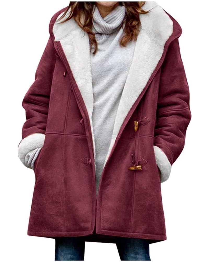 Women's Winter Coats Mid Length Lined Warm Heavy Jackets Thickened Windproof Outerwear With Fleece Hood, S-2XL 2-wine $9.16 J...